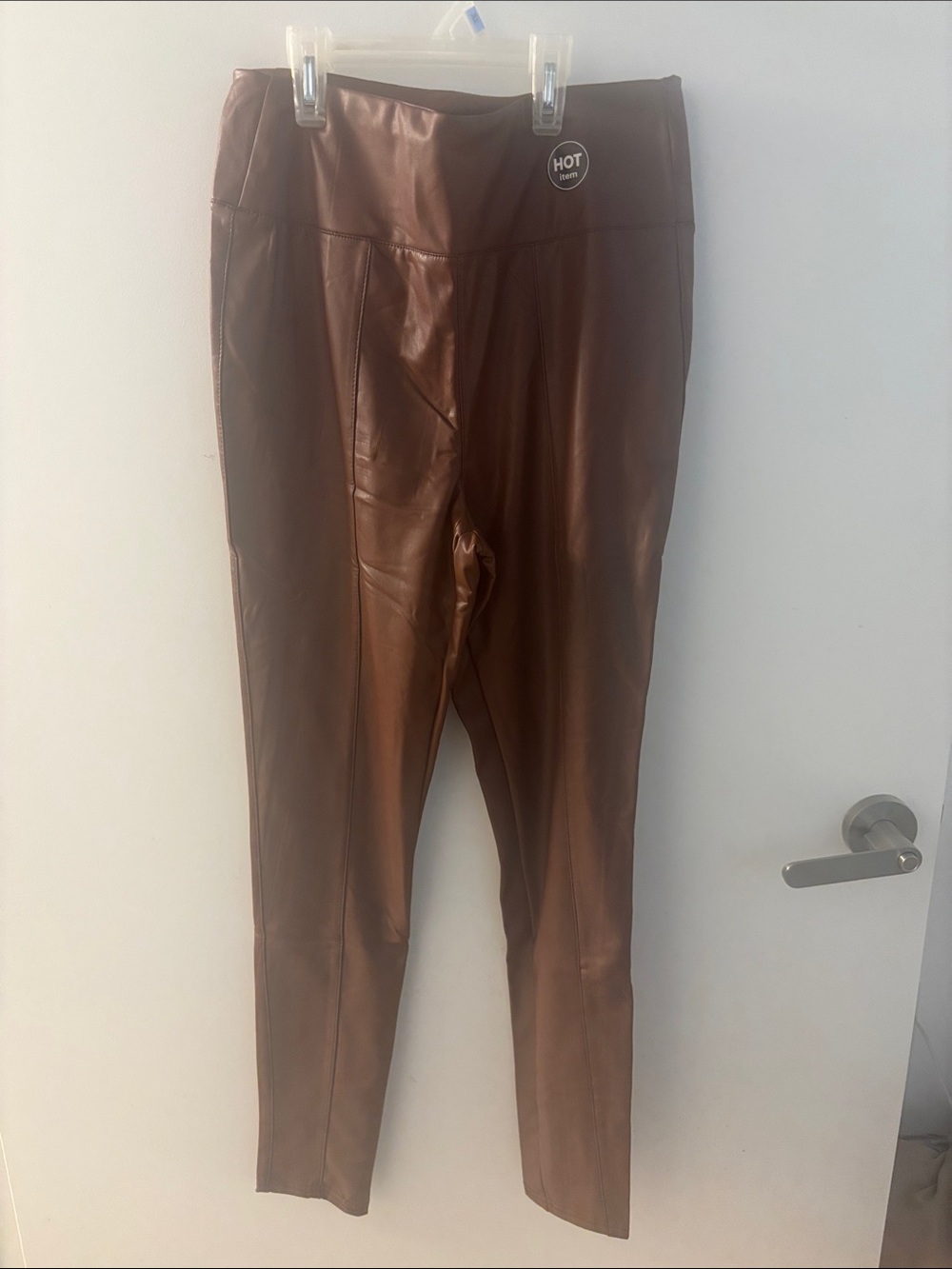 Women’s Brown Faux Leather Jeggings - Hot Kiss